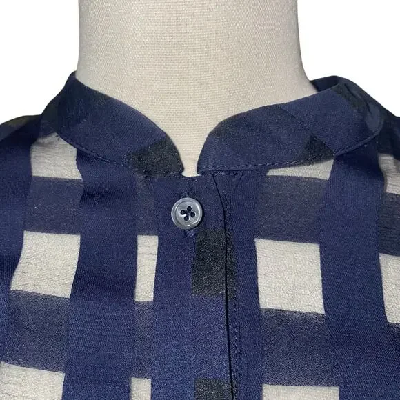 Current Air Anthropologie Blouse SP Short Sleeve Button Up Plaid Sheer Bows - Picture 2 of 16